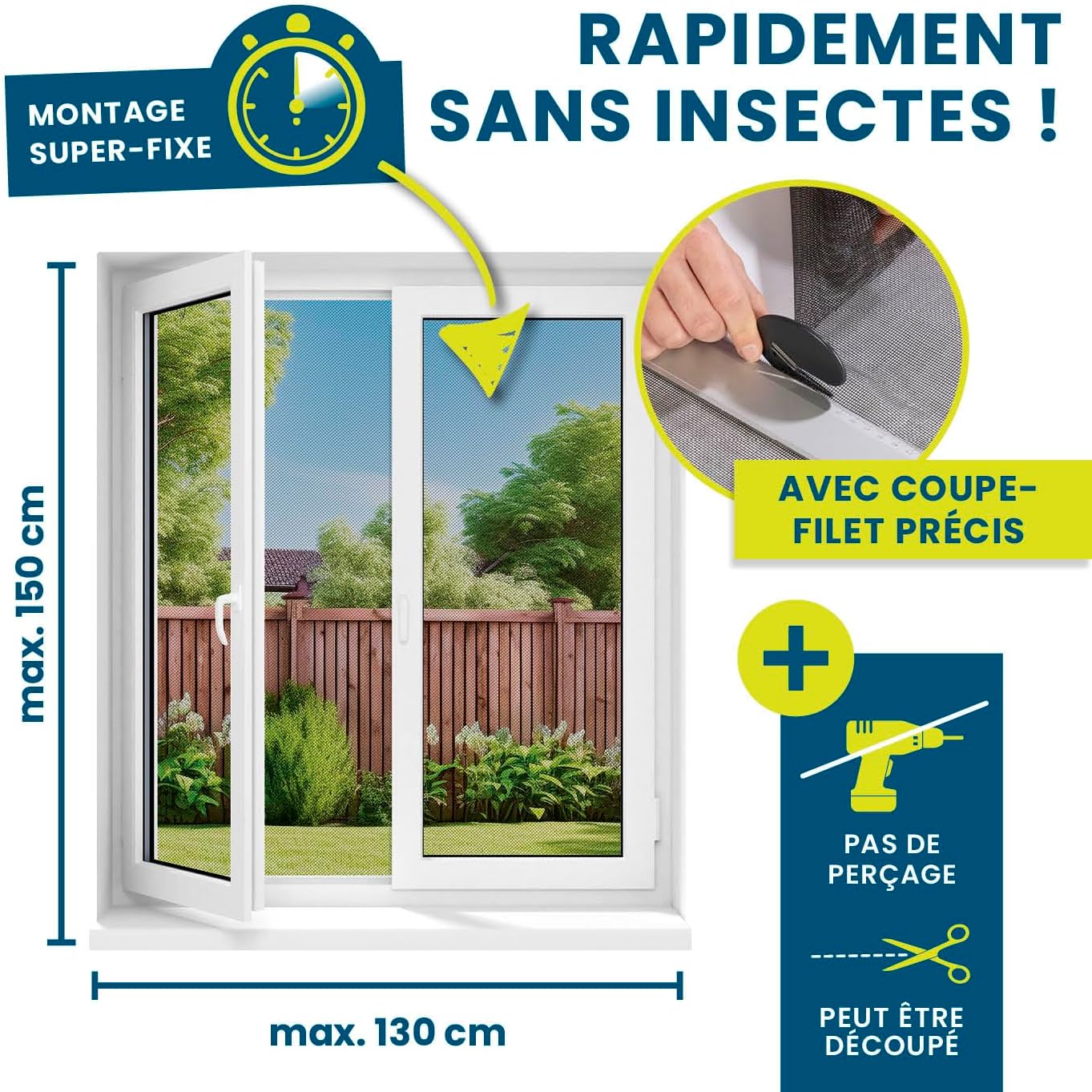  Hoberg Moustiquaire De Fenêtre Avec Fixation Magnétique Innovante | Moustiquaire Jusqu'à 150 X 130 Cm Découpable Individuellement, Pas De Perçage Ni De Vissage | Fixation Avec 16 Aimants [Noir]