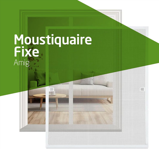  Amig - Moustiquaire Fixe Pour Fenêtre - 120 X 140 Cm - Cadre En Aluminium Blanc - Maille En Fibre De Verre Grise - Installation Avec Vis - Ventilation Avec Protection Contre Les Insectes - Mod. MF01