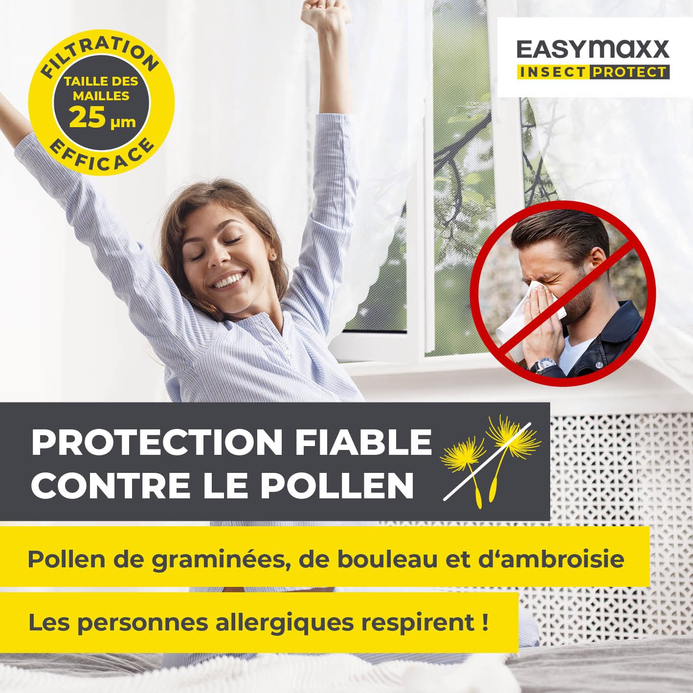  EASYmaxx Moustiquaire De Fenêtre Avec Protection Contre Le Pollen & Magic Click | Peut être Découpée Pour Des Fenêtres Jusqu'à 150x130cm | Montage Facile Avec 12 Aimants - Pas De Perçage [Anthracite]
