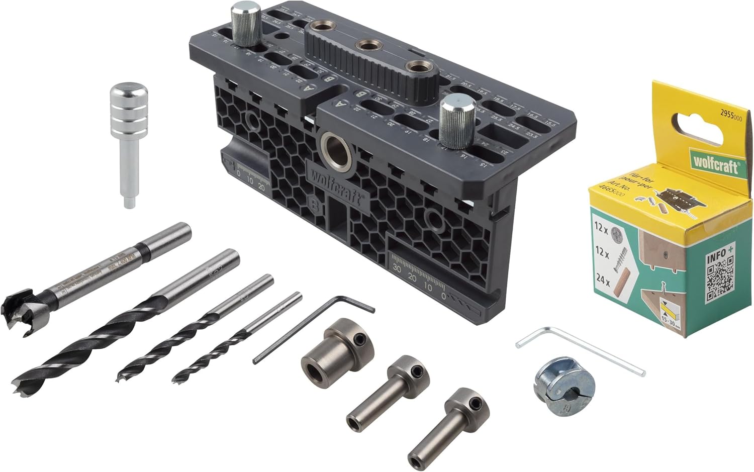 Wolfcraft 4665000 - Kit De Ferrures Excentriques Pour Meubles - Kit Complet Pour Assemblages Vissés Lors De Construction De Meubles
