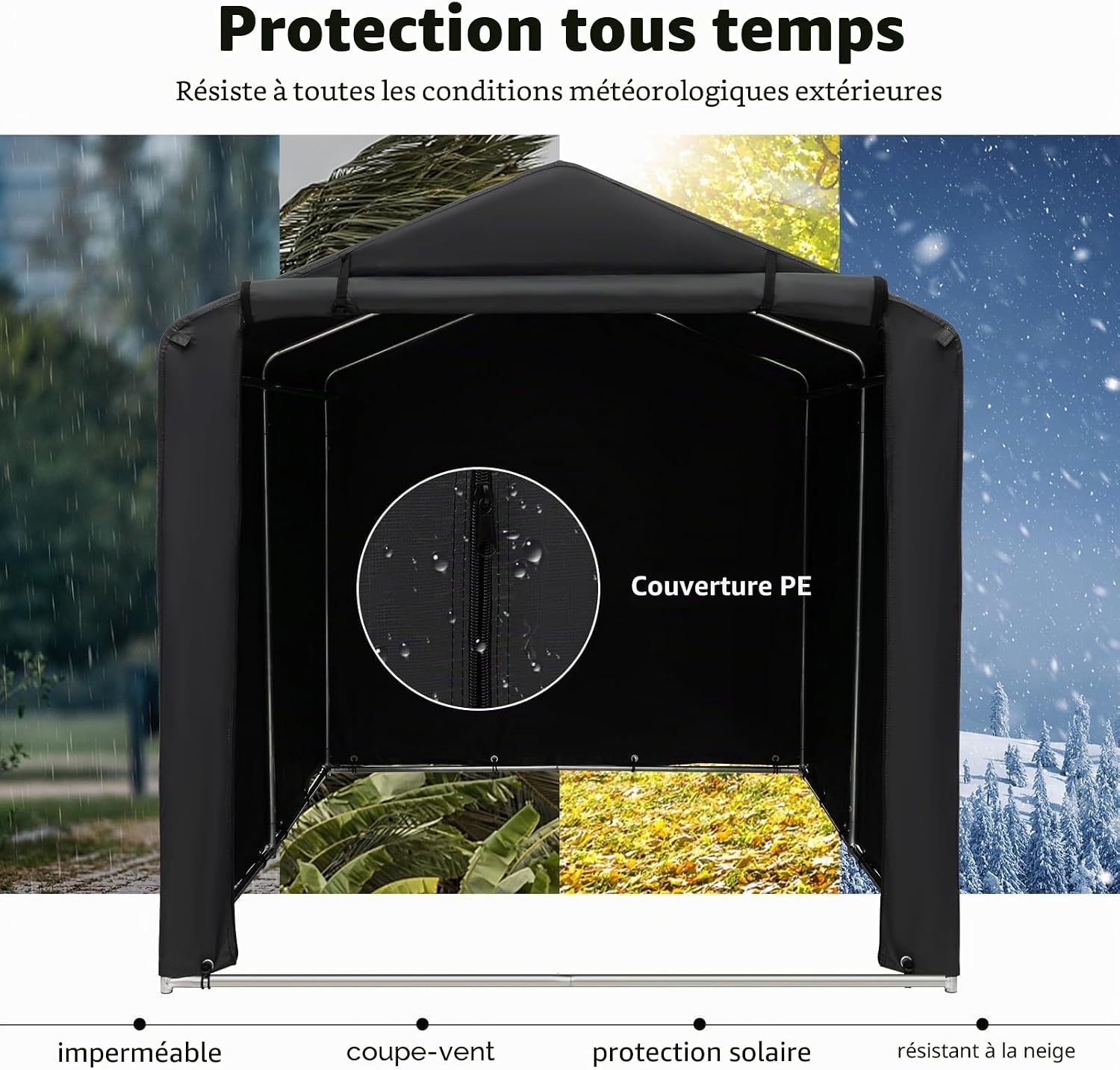  FANTASK Abri De Garage étanche Avec Porte Zippée Enroulable Et Cadre En Métal (Gris Foncé)
