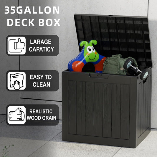 GENERIC Coffre De Rangement Extérieur De 35 Gallons, En Résine De Haute Qualité Avec Grain De Bois Réaliste, Grande Capacité Et Résistant Aux Intempéries, Facile à Installer White