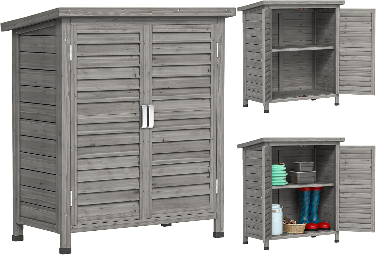  Outsunny Armoire De Jardin Abri Jardin Remise Pour Outils Sur Pied Dim. 87L X 46,5l X 96,5H Cm étagère Portes Persiennes Toit Bitumé Jaune