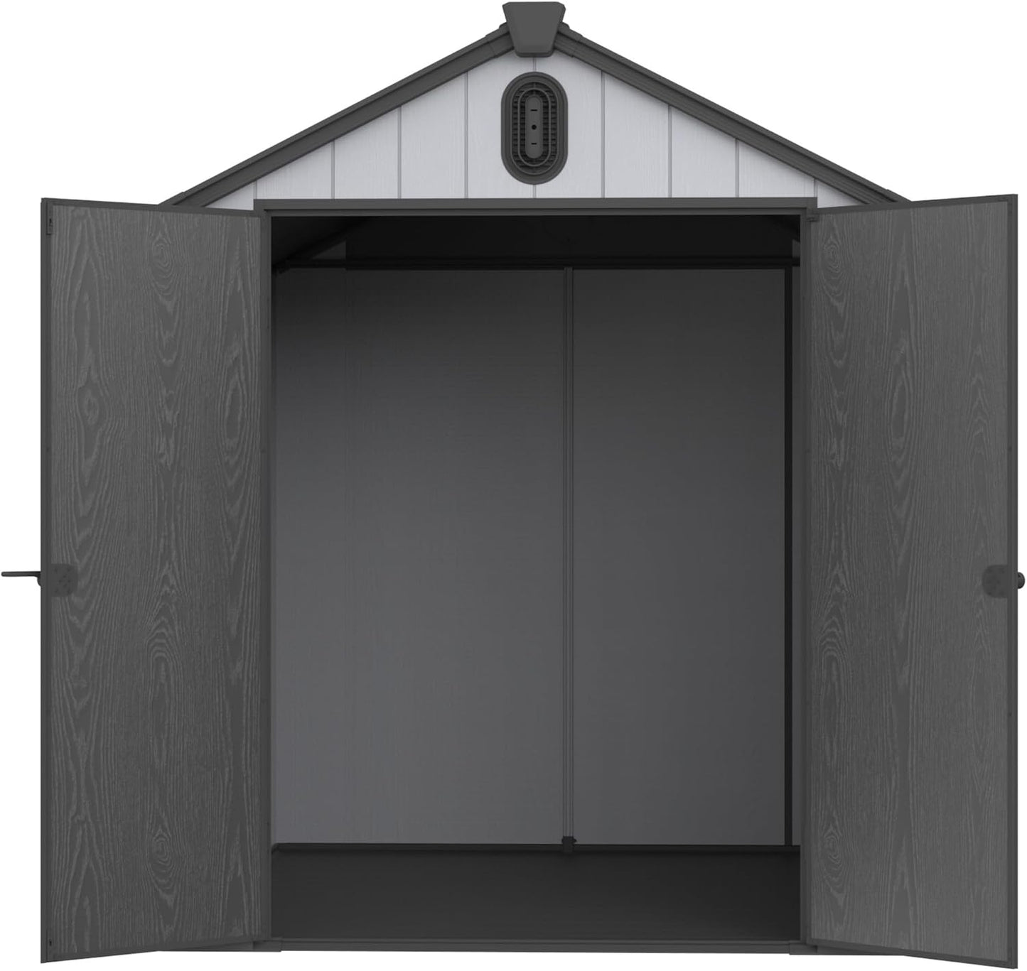  Abri De Jardin Résine 187x240 Cm – Cabanon Rangement Extérieur, Toit-Pointu, Double-paroi, Porte 180° – Pour Outils, Vélos, Tondeuse – Gris/Blanc