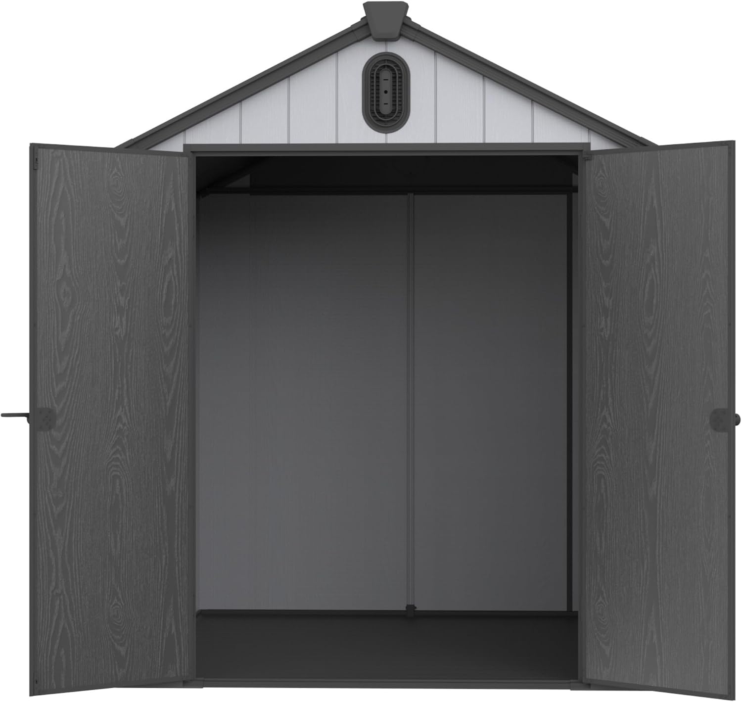  Abri De Jardin Résine 187x240 Cm – Cabanon Rangement Extérieur, Toit-Pointu, Double-paroi, Porte 180° – Pour Outils, Vélos, Tondeuse – Gris/Blanc