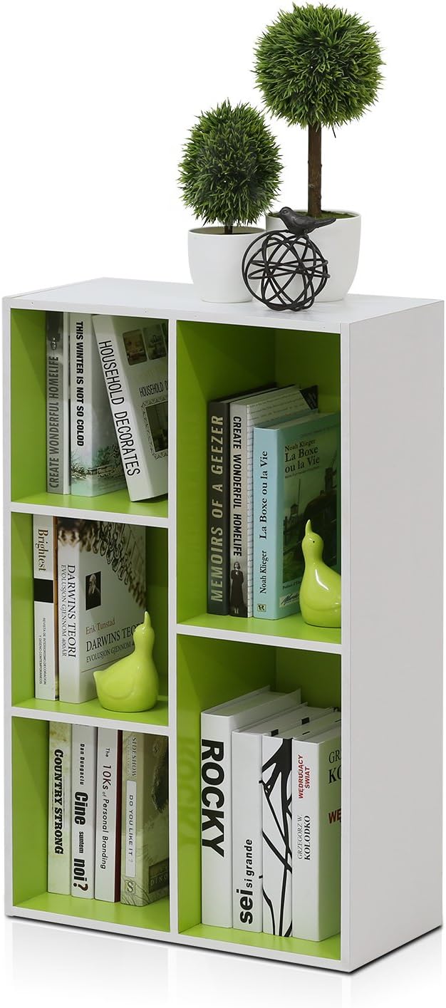  Furinno Luder Bibliothèque Etagère De Rangement Ouverte à 5 Cubes, Blanc/Bleu Clair