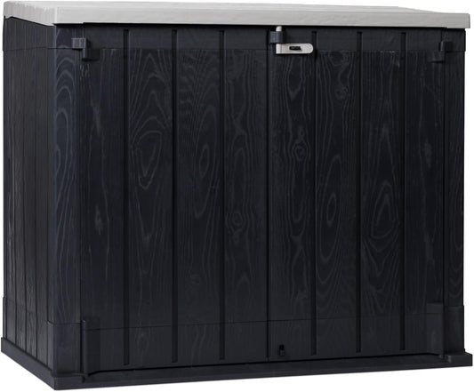  Toomax Stora Way Plus XL Coffre De Rangement Extérieur En Polypropylène Recyclé Avec Effet Bois, Couleur Anthracite/Gris Taupe