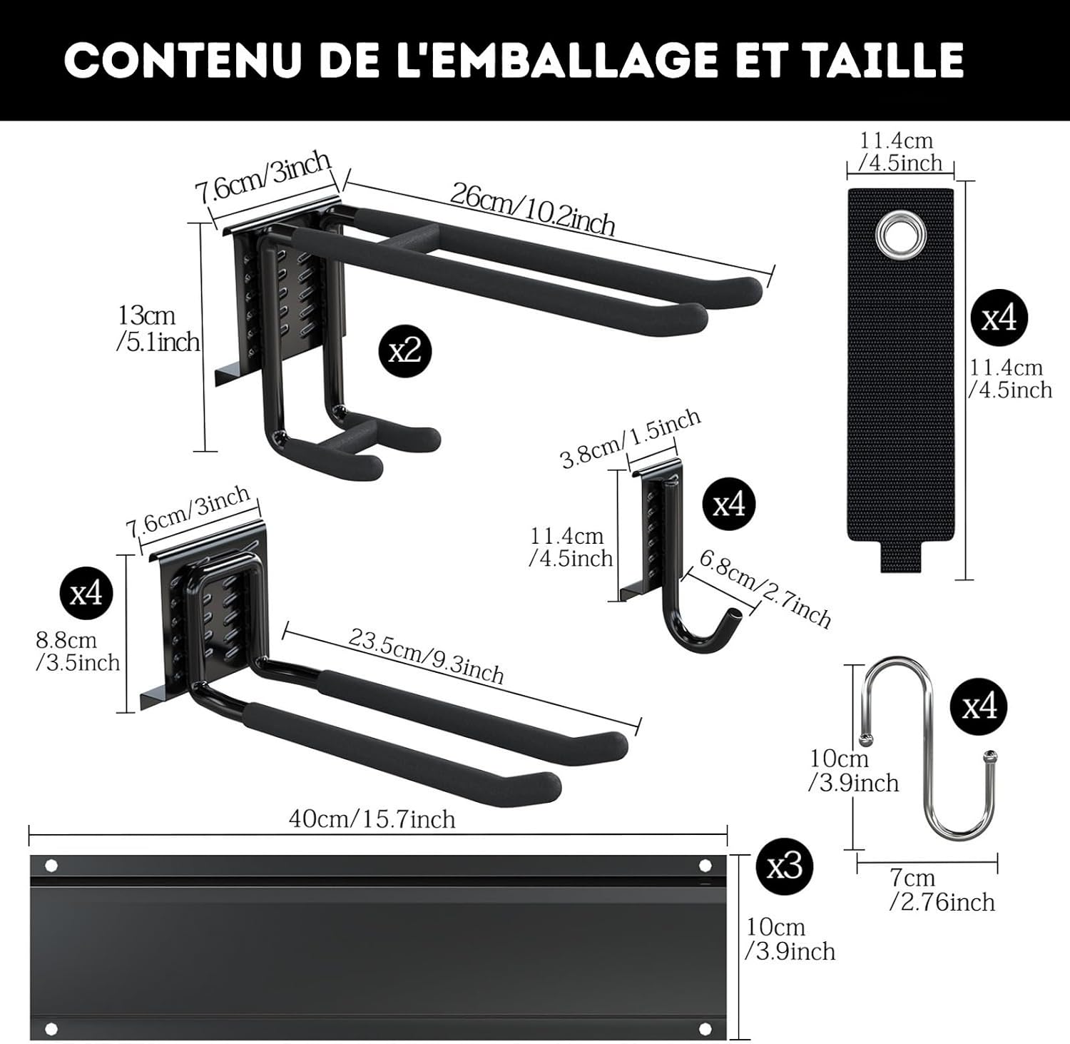  3-H Porte Outils Mural Jardin 120cm, Range Outils De Jardin En Acier Carbone Avec 3 Rails & 10 Crochets De Garage Réglables & 4 Crochets S & 4 Sangles | Support Mural Modulable Pour Ski Balai Râteau