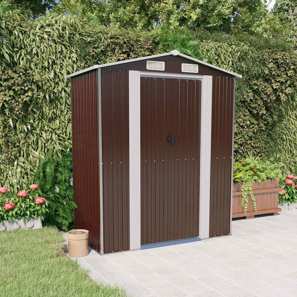 Abri De Jardin Marron Foncé 192x108x223 Cm En Acier Galvanisé, Rangement Extérieur Spacieux Pour Outils De Jardin, équipement De Piscine Et Accessoires, Avec Porte Coulissante