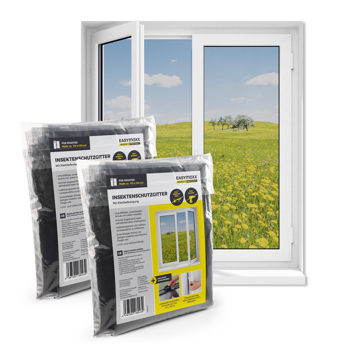  EASYmaxx Moustiquaire De Fenêtre Avec Protection Contre Le Pollen & Magic Click | Peut être Découpée Pour Des Fenêtres Jusqu'à 150x130cm | Montage Facile Avec 12 Aimants - Pas De Perçage [2 Pièces]