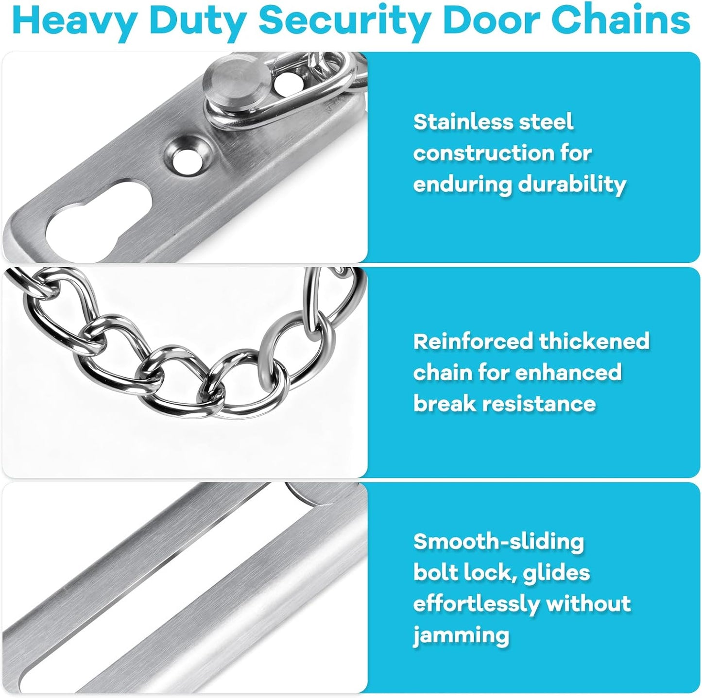  Elzle Chaîne De Sécurité Pour Porte En Acier Inoxydable, Avec Bouton Anti-Vol, 4 Vis Incluses, Sécurité Pour Porte D'Entrée, Portes Intérieures & Fenêtres (Argent)