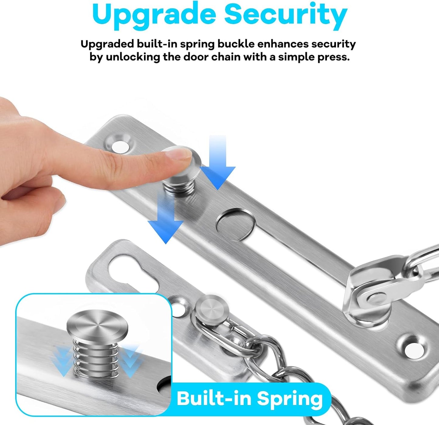  Elzle Chaîne De Sécurité Pour Porte En Acier Inoxydable, Avec Bouton Anti-Vol, 4 Vis Incluses, Sécurité Pour Porte D'Entrée, Portes Intérieures & Fenêtres (Argent)
