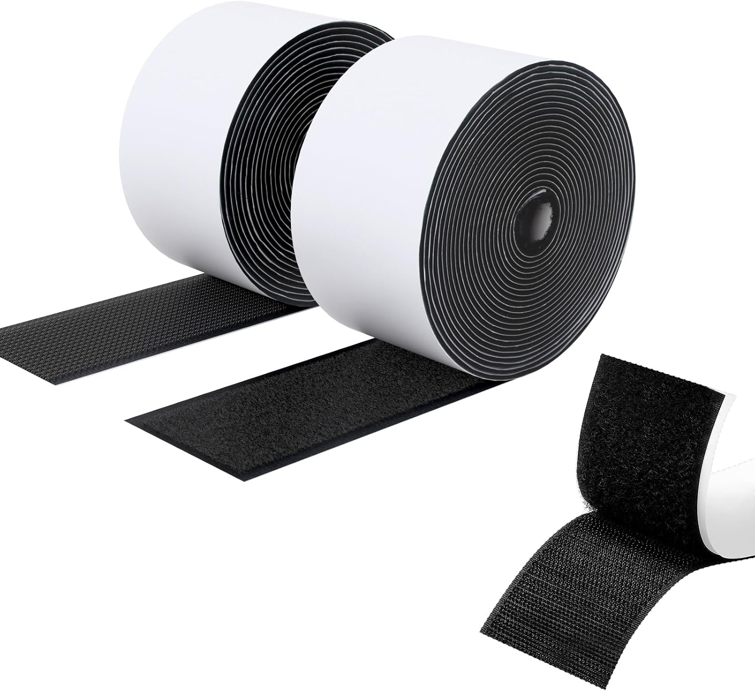  Ruban Adhésif Double Face à Crochets Et à Boucles, 50MM X 5M Ruban Adhésif Autocollant, Bandes Robustes, Ruban à Emboîtement Pour Cadres De Photos, Moustiquaires, Tapis, Bricolage - Noir
