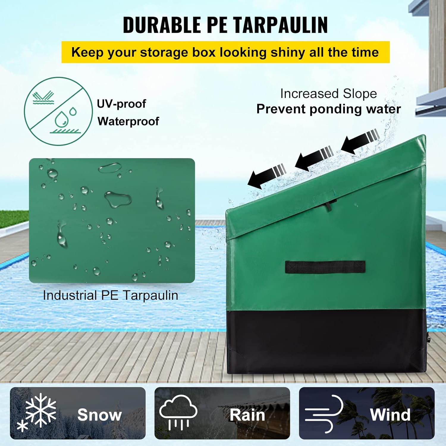 VEVOR Boîte De Rangement D'extérieur En Polyéthylène étanche Avec Cadre Galvanisé, Protection Contre Les Intempéries Et Portable, Pour Camping, Jardin, Piscine Et Cour, Noir Et Vert