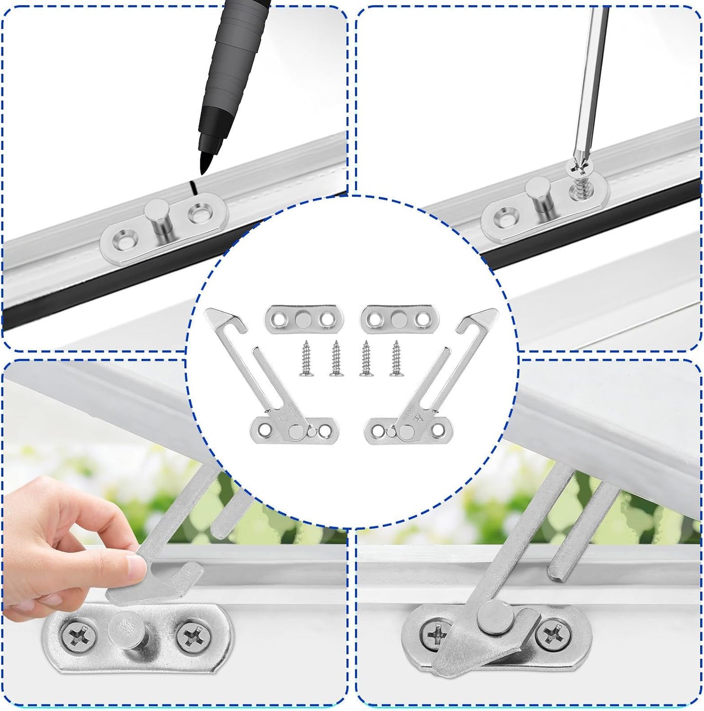  Artibetter 4 Pièces Limiteur De Sécurité D'angle D'ouverture En Acier Inoxydable Argenté, Bloque Fenêtre Coulissante Réutilisable Friction Renforcée Pour Sécurité Garçon Et Filles