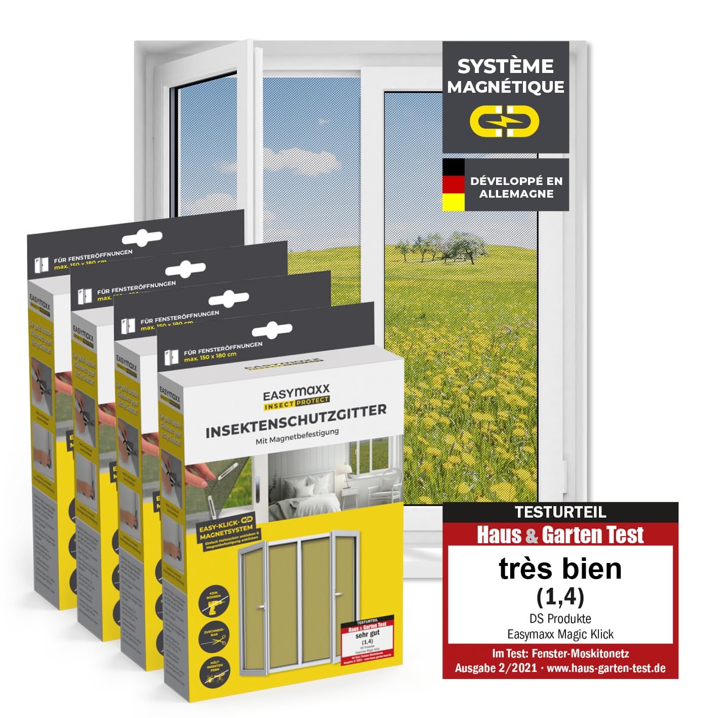  EASYmaxx Moustiquaire De Fenêtre Avec Protection Contre Le Pollen & Magic Click | Peut être Découpée Pour Des Fenêtres Jusqu'à 150x130cm | Montage Facile Avec 12 Aimants - Pas De Perçage [Anthracite]