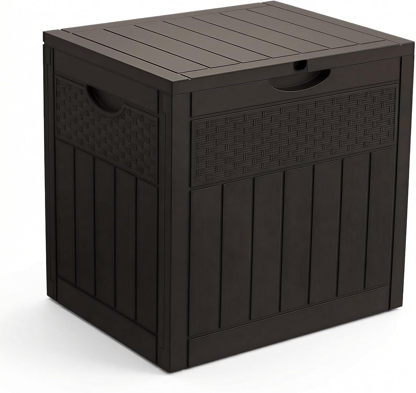  Vounot® Coffre De Rangement Extérieur 126L Boîte De Jardin Étanche Anti UV Couvercle Verrouillable Avec Poignées Encastrées 56 X 43 X 53 Cm Pour Jardin Terrasse Balcon Piscine Effet Bois Noir