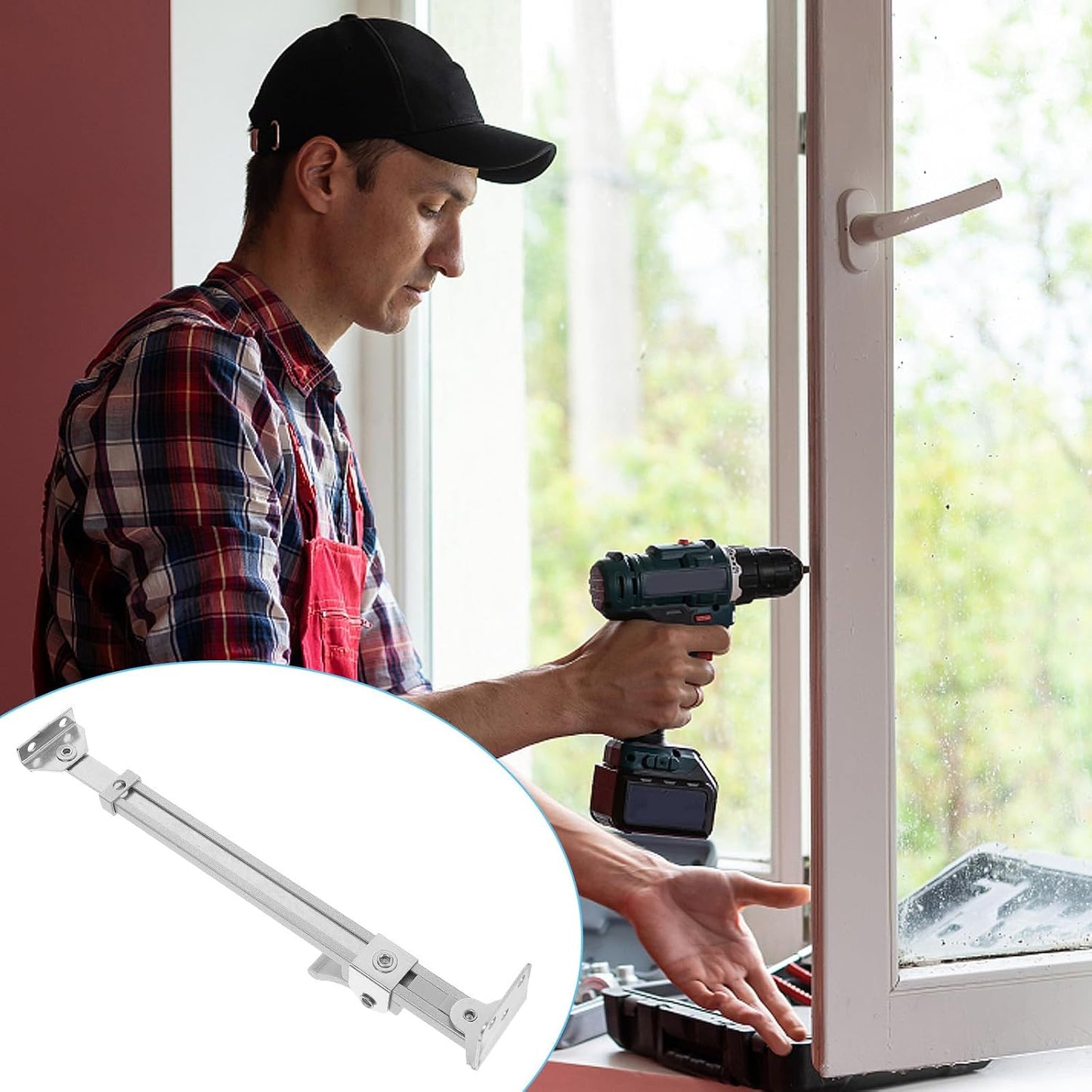  STOBAZA Limiteur D'ouverture De Fenêtre à Battant Tige Télescopique Réglable Design Simple En Alliage D'aluminium Argenté Pour Fenêtres à Battant Adapté Aux Familles