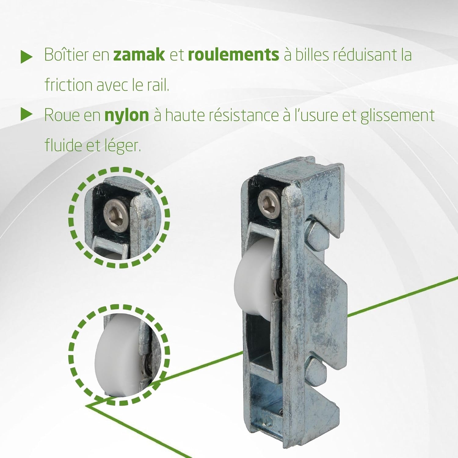  Amig - Roulement Fenêtre Coulissante | Lot De 2 Unités | Taille 79 X 21 Mm | Boîtier Métallique Réglable | Roulement à Aiguilles | Conçu Pour Les Fenêtres Coulissantes | Zamak Zincé