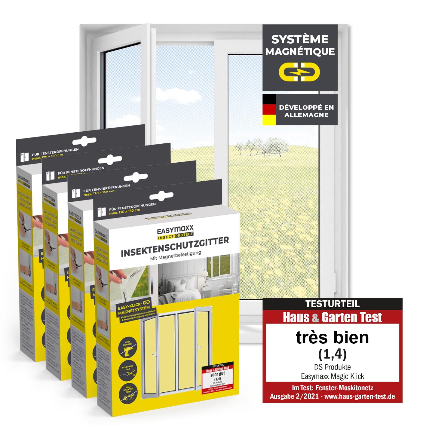  EASYmaxx Moustiquaire De Fenêtre Avec Protection Contre Le Pollen & Magic Click | Peut être Découpée Pour Des Fenêtres Jusqu'à 150x130cm | Montage Facile Avec 12 Aimants - Pas De Perçage [Anthracite]