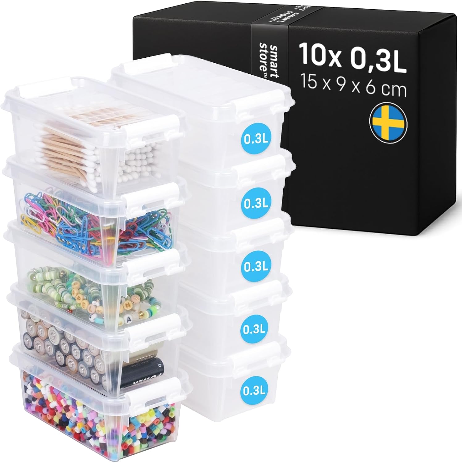  SmartStore - 10x Petite Boîte De Rangement Plastique Avec Couvercle 0,3L (15x9x6cm) | Empilable Et De Qualité Alimentaire | Boîte Plastique Avec Couvercle & Coins Renforcés | Garantie 10 Ans