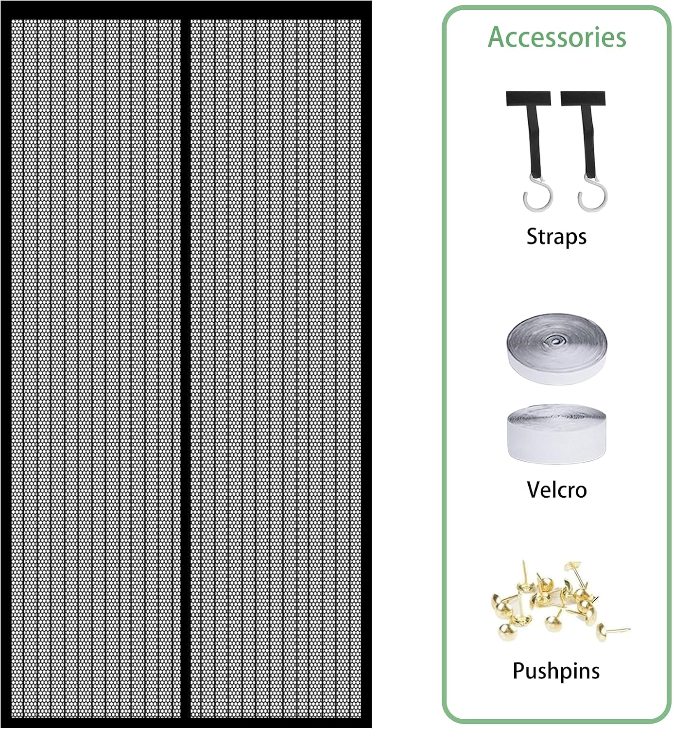  Mosquito Net Window 192 X 192 Cm Anti-Mosquito Door Curtain Automatic Closure Magnetic Seal For Balcony, Basement, Terrace Doors, Black