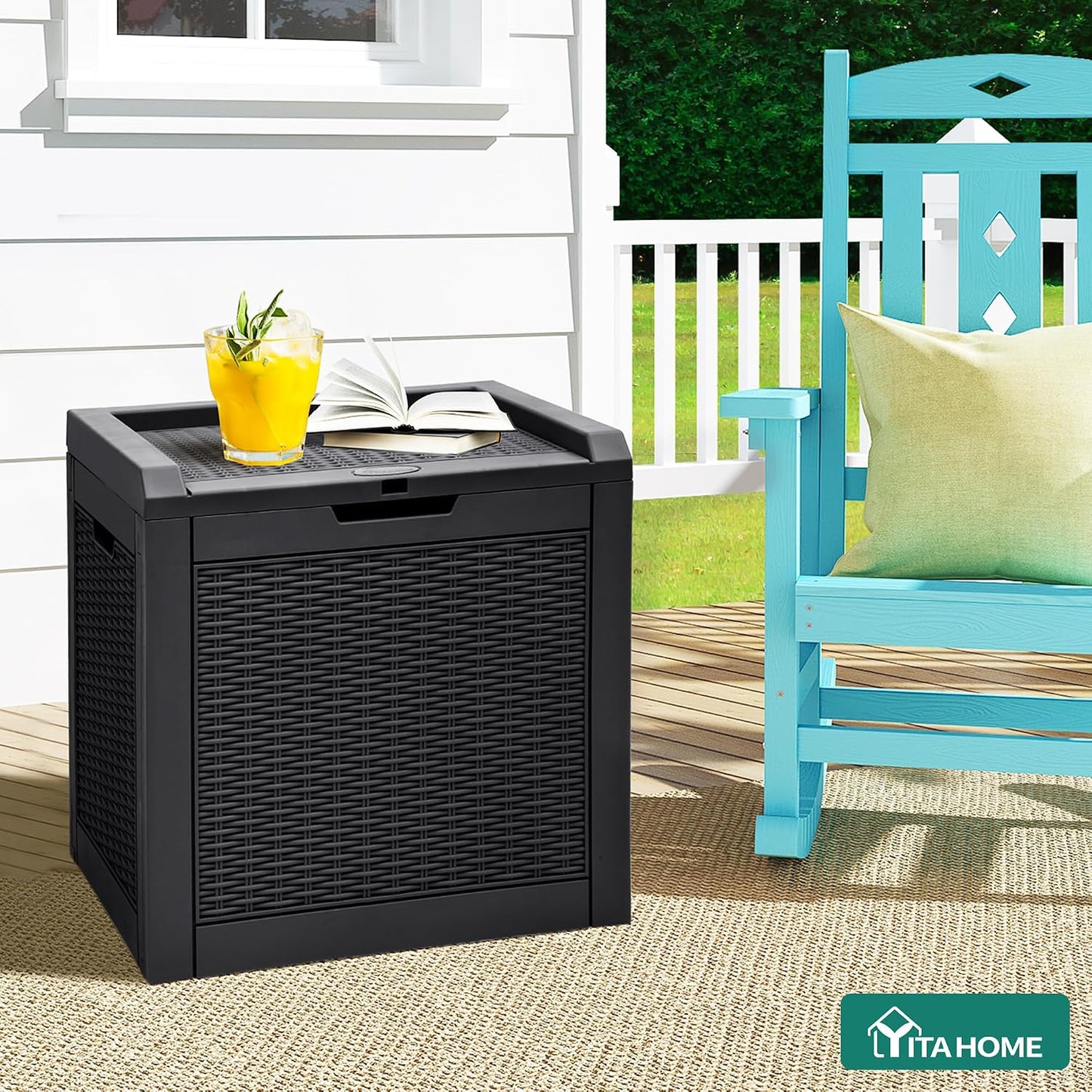  YITAHOME Boîte De Rangement D'extérieur En Rotin De 118 L, Boîte De Terrasse En Résine Imperméable Avec Couvercle Et Poignées Verrouillables, Rangement De Jardin Toutes Saisons Pour Coussins