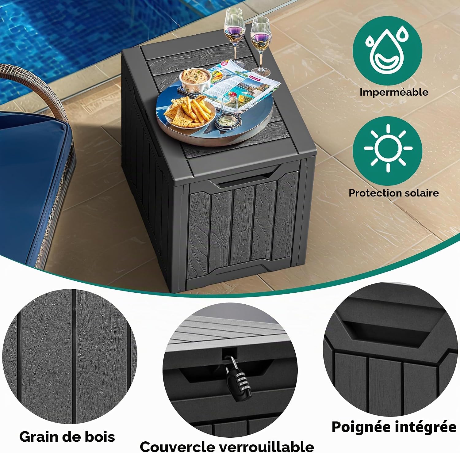  YITAHOME Boîte De Rangement D'extérieur En Résine De 100 Litres, Résistante à L'eau, Boîte De Rangement D'extérieur Pour Oreillers, Matériel De Jardin, Verrouillable En Toute Sécurité, Noir