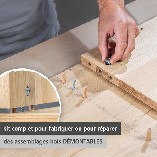  Wolfcraft 4665000 - Kit De Ferrures Excentriques Pour Meubles - Kit Complet Pour Assemblages Vissés Lors De Construction De Meubles