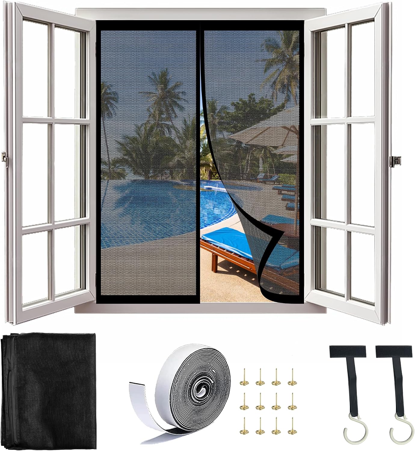  Window Mosquito Net 168 X 140 Cm Adjustable Powerful Magnets For Doors Windows Balcony Living Room Black