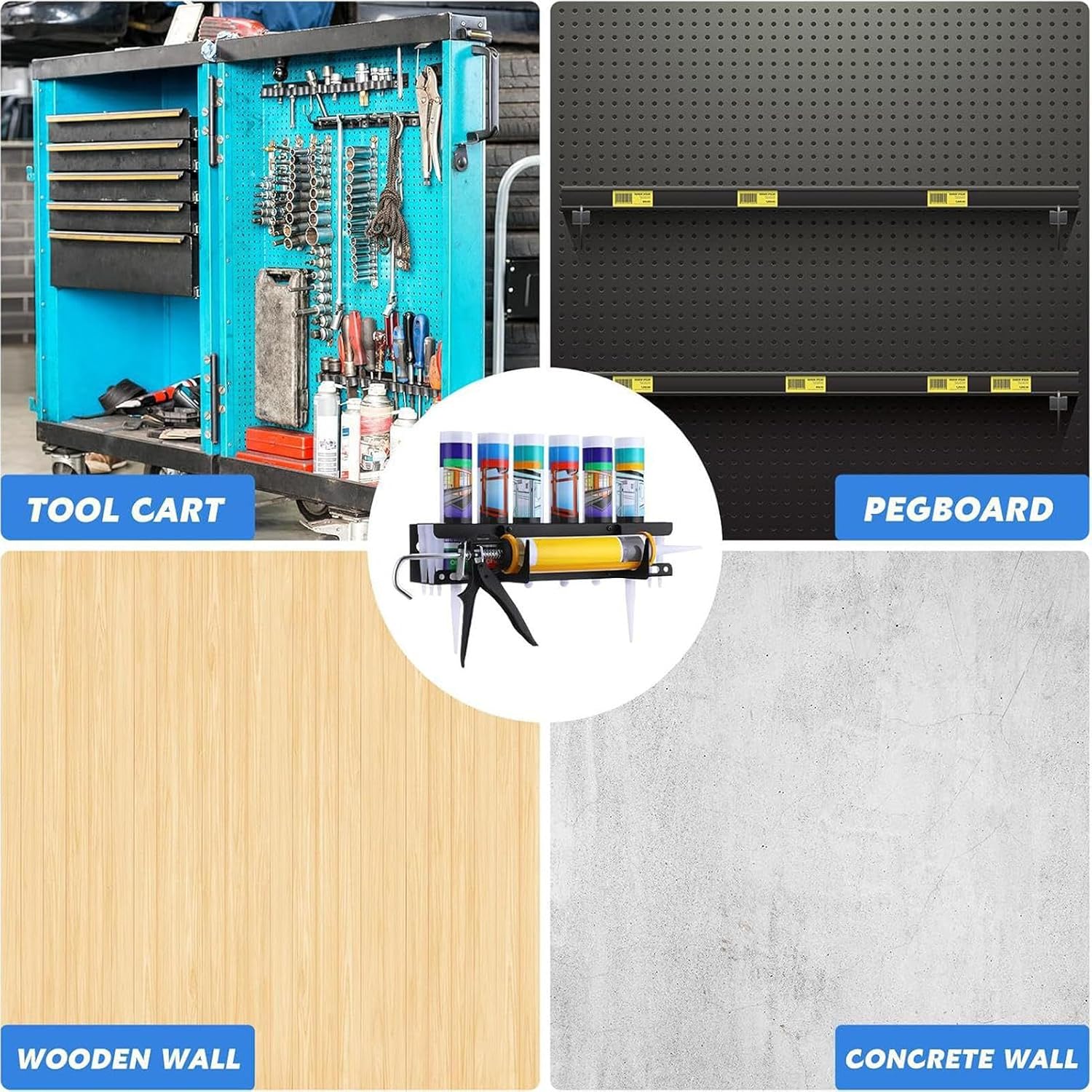  Organiseur Mural Adhésif - Support De Tube Robuste - Solution De Rangement D'outils - Garage - Rénovateurs - Personnel D'entretien - Installation Facile - Organiseur Peu Encombrant Pour Espaces De