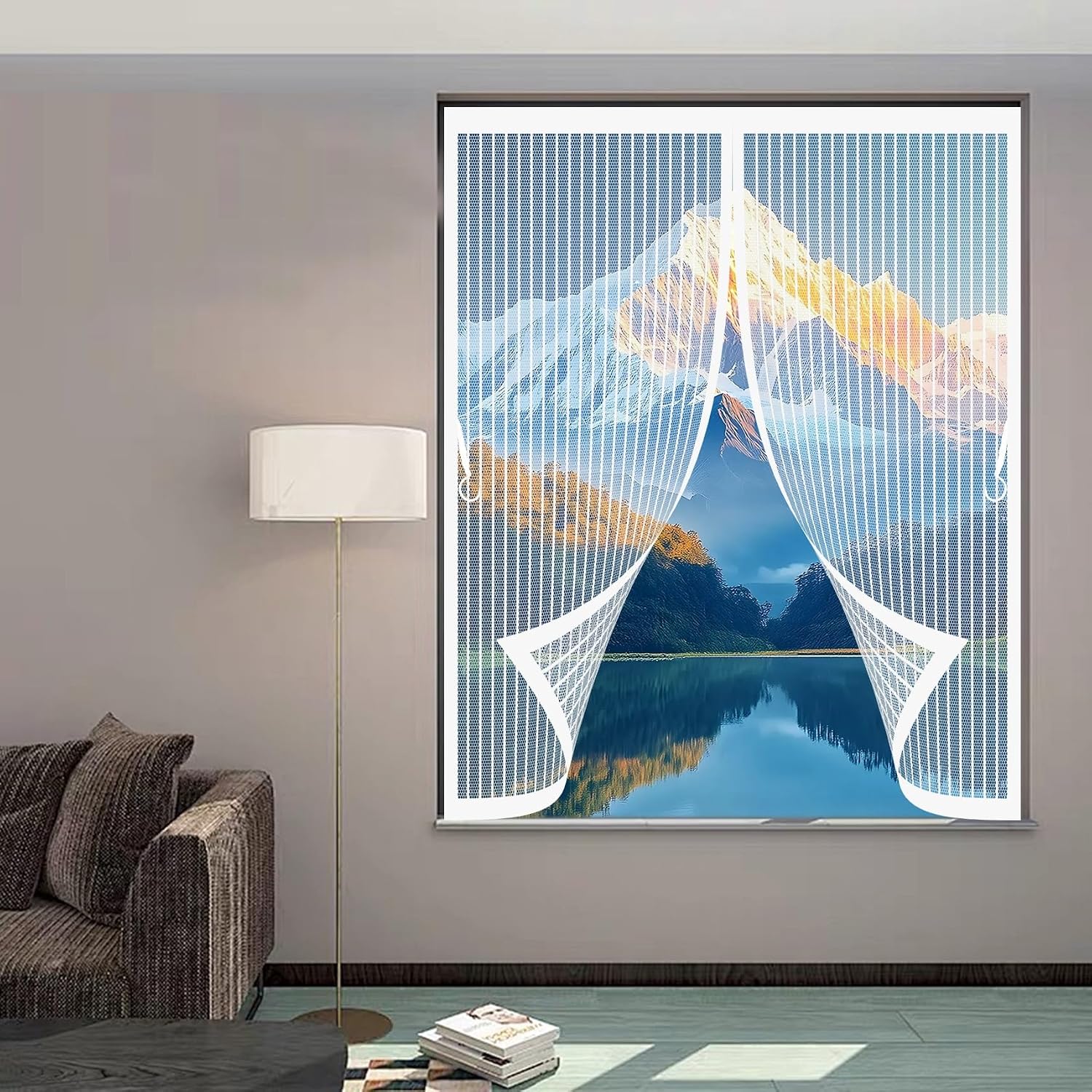  Mosquito Net Window Curtain 73 X 113 Cm (W X H) Anti-Mosquito Automatic Closing No Drilling Fine Mesh Made To Measure For Balcony Doors, Cellar Doors, White