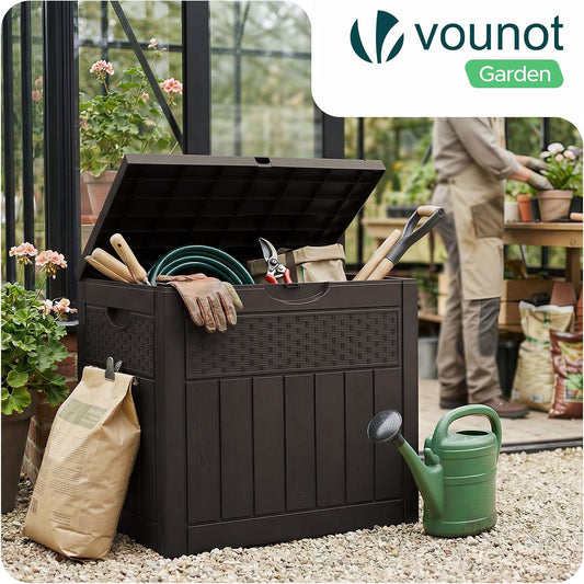  Vounot® Coffre De Rangement Extérieur 126L Boîte De Jardin Étanche Anti UV Couvercle Verrouillable Avec Poignées Encastrées 56 X 43 X 53 Cm Pour Jardin Terrasse Balcon Piscine Effet Polyrotin Marron