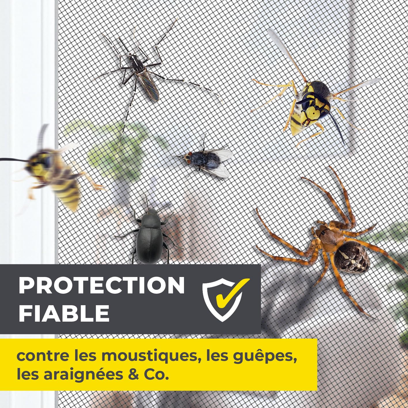  EASYmaxx Moustiquaire Pour Fenêtre Avec Bande Auto-agrippante | Découpable Jusqu’à 130 X 150 Cm | Montage Facile – Sans Percer Ni Visser | Filet Anti-insectes Autocollant - 1 Pièce [Noir]