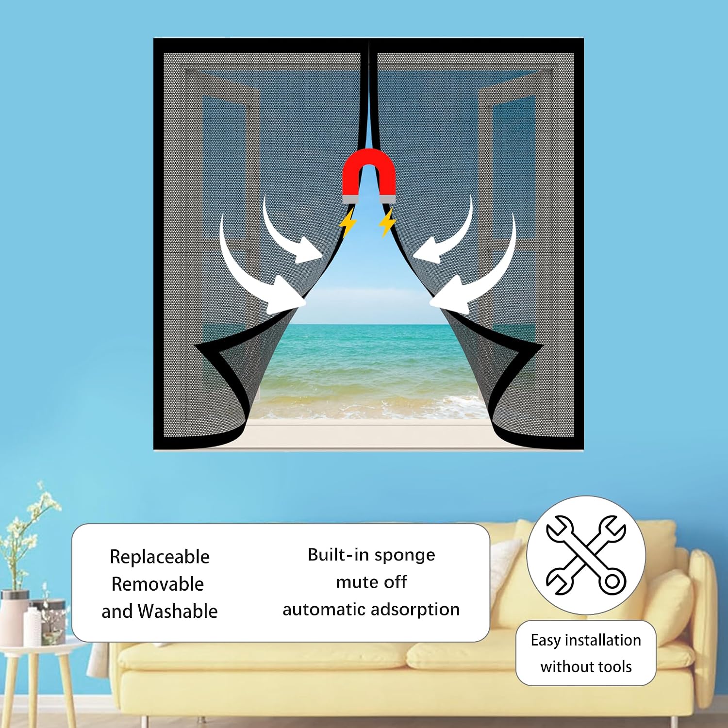  Mosquito Net Window 81 X 133 Cm No Drilling Automatic Closure Easy To Install Automatic Closing For All Types Of Windows, Black