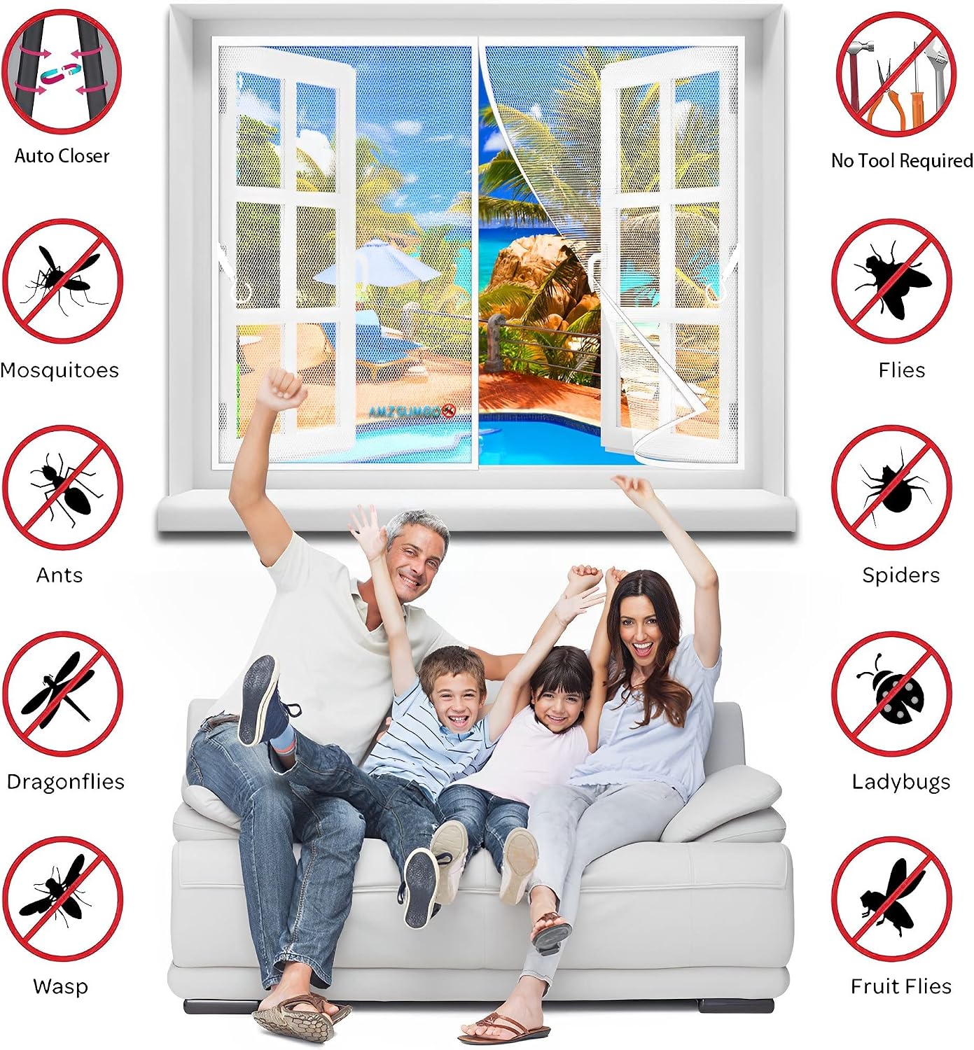  Magnetic Window Mosquito Net 245 X 225 Cm Easy To Install Automatic Closure Anti-Insect Fly Insect Insect Fly For Children And Pets (White)
