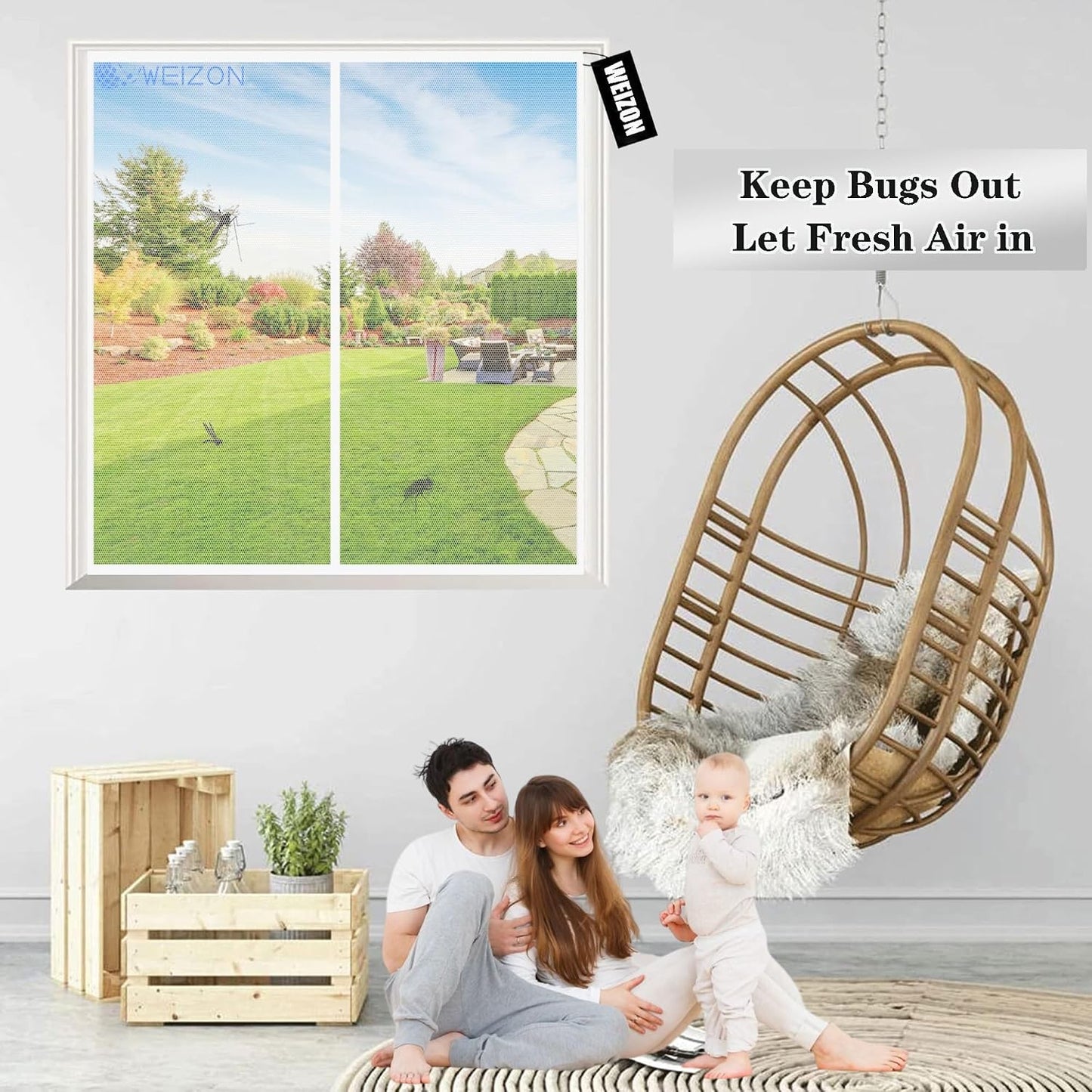  Magnetic Mosquito Net With White Window, 105 X 105 Cm, Customisable Magnetic Door Mosquito Net Without Drilling Keeps Fresh Air Indoors And Insects Outdoor