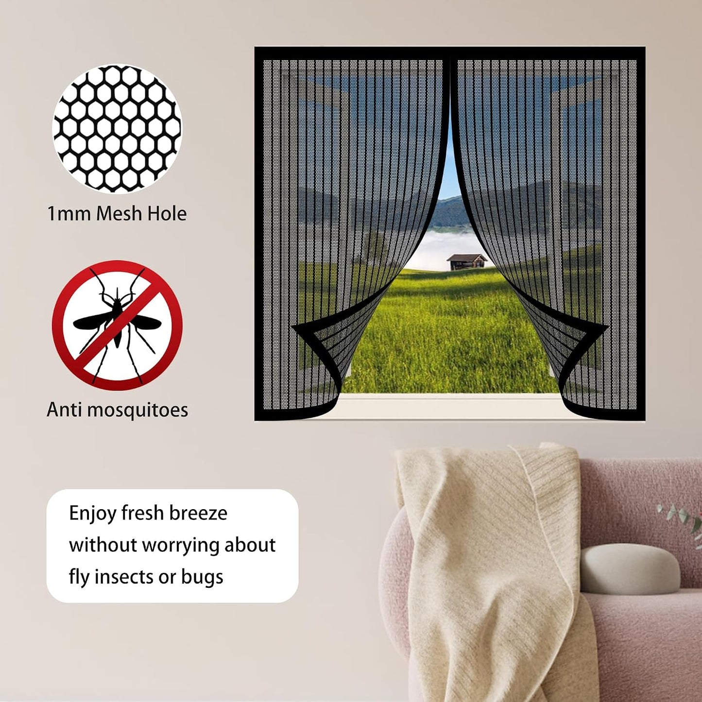  Mosquito Net Window 89 X 138 Cm Balcony Mosquito Net Automatic Closure Self-Adhesive For Most Windows, White