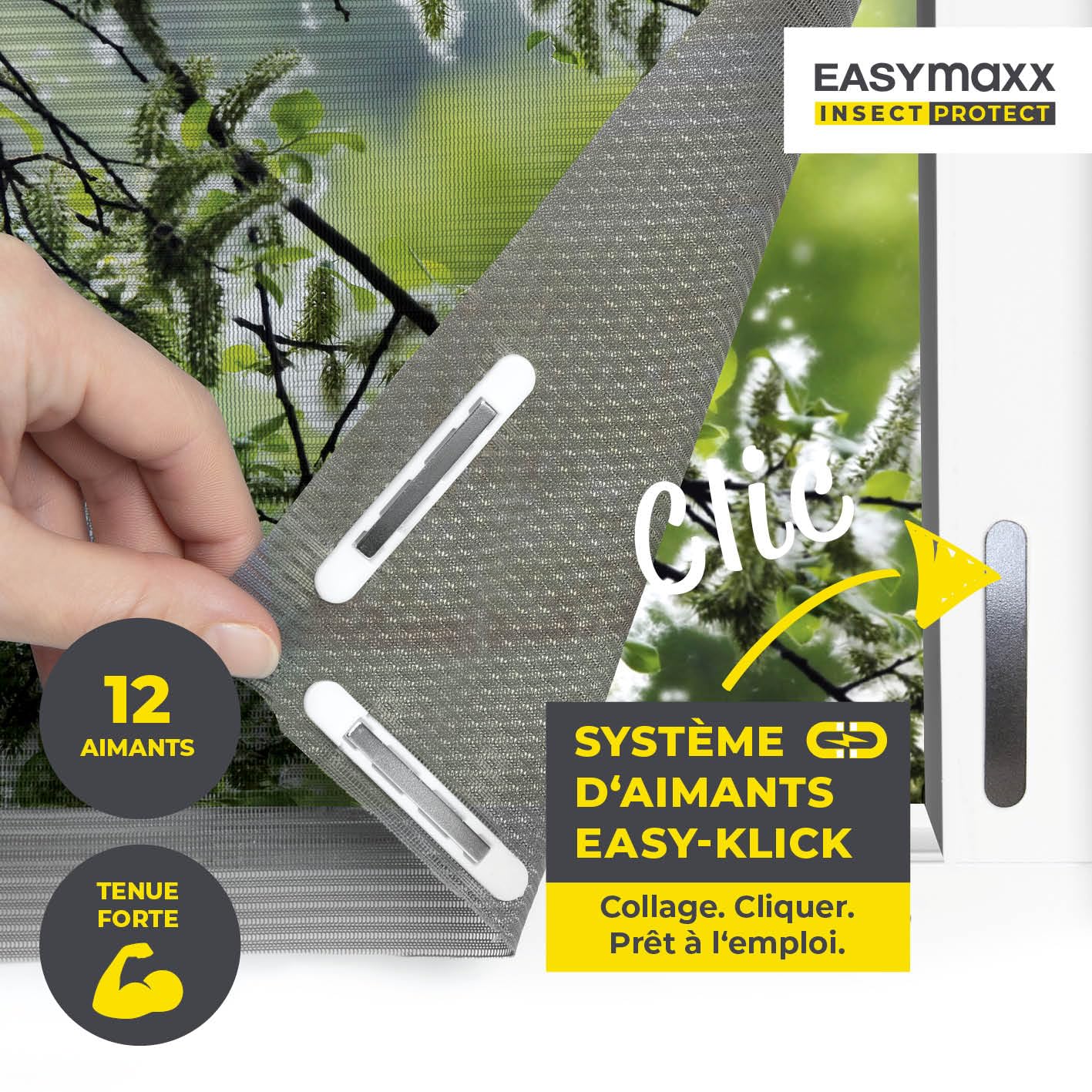  EASYmaxx Moustiquaire De Fenêtre Avec Protection Contre Le Pollen & Magic Click | Peut être Découpée Pour Des Fenêtres Jusqu'à 150x130cm | Montage Facile Avec 12 Aimants - Pas De Perçage [2 Pièces]