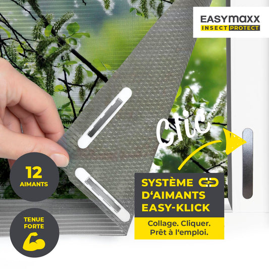  EASYmaxx Moustiquaire De Fenêtre Avec Protection Contre Le Pollen & Magic Click | Peut être Découpée Pour Des Fenêtres Jusqu'à 150x130cm | Montage Facile Avec 12 Aimants - Pas De Perçage [Anthracite]