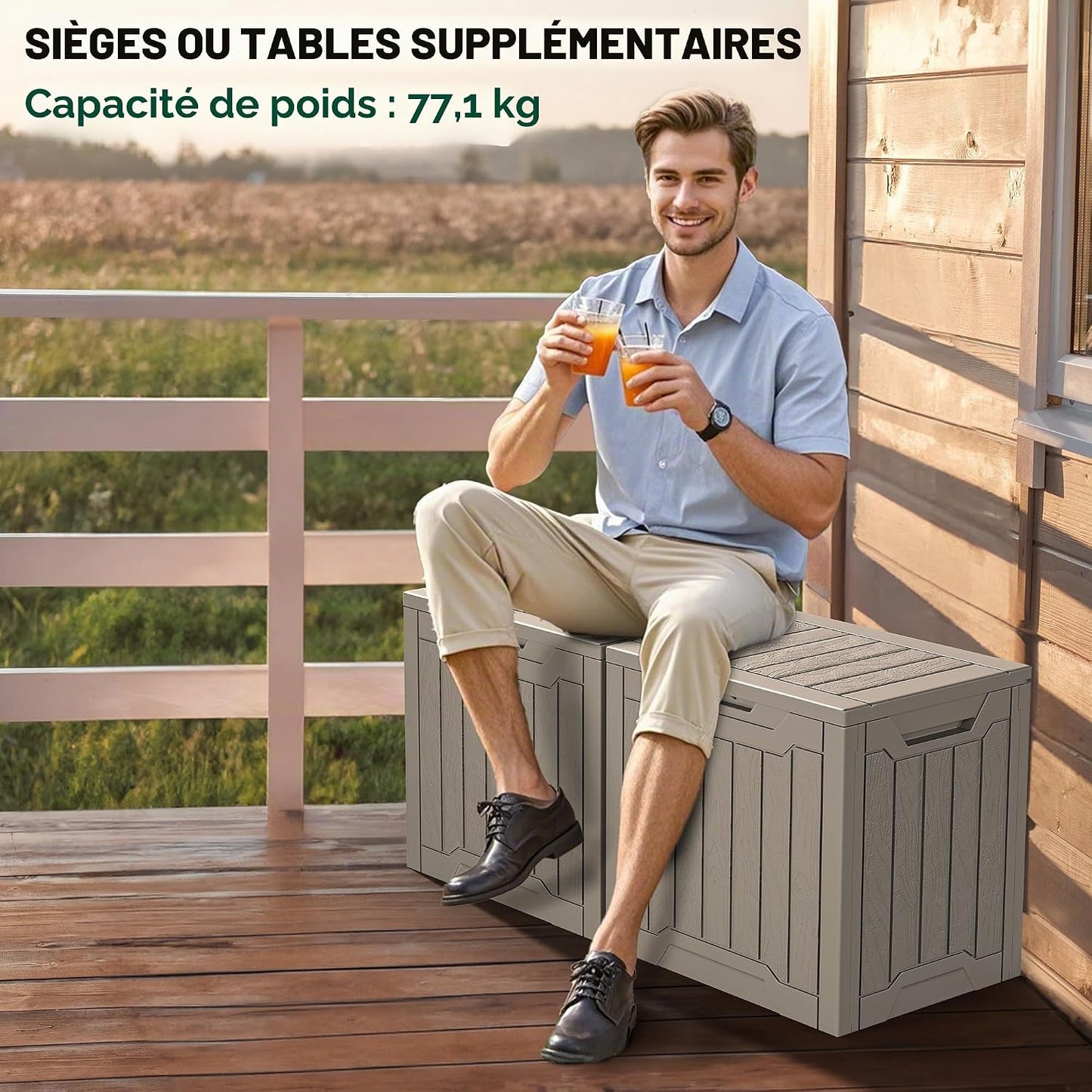  YITAHOME Boîte De Rangement D'extérieur En Résine De 100 Litres, Résistante à L'eau, Boîte De Rangement D'extérieur Pour Oreillers, Matériel De Jardin, Verrouillable En Toute Sécurité, Marron Clair