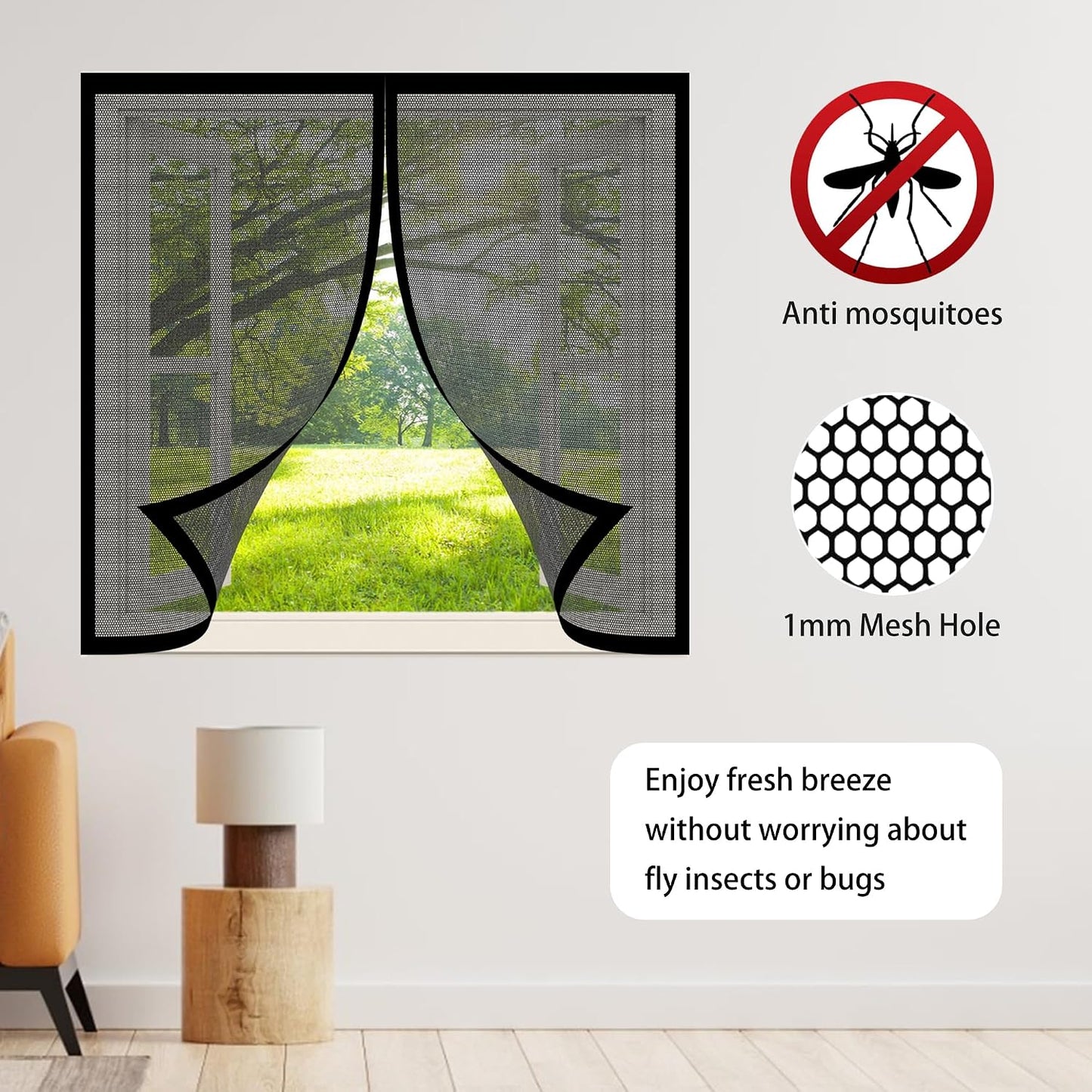  Magnetic Mosquito Net 240 X 140 Cm Magnetic Mosquito Net Without Tools Powerful Magnets For Bay Window Sliding Window, White