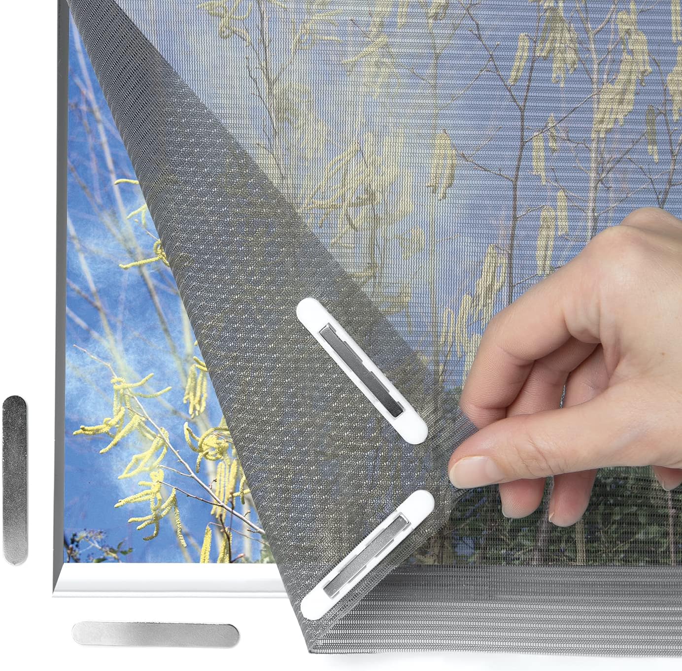  Hoberg Moustiquaire De Fenêtre Avec Fixation Magnétique Innovante | Moustiquaire Jusqu'à 150 X 130 Cm Découpable Individuellement, Pas De Perçage Ni De Vissage | Fixation Avec 16 Aimants [Noir]