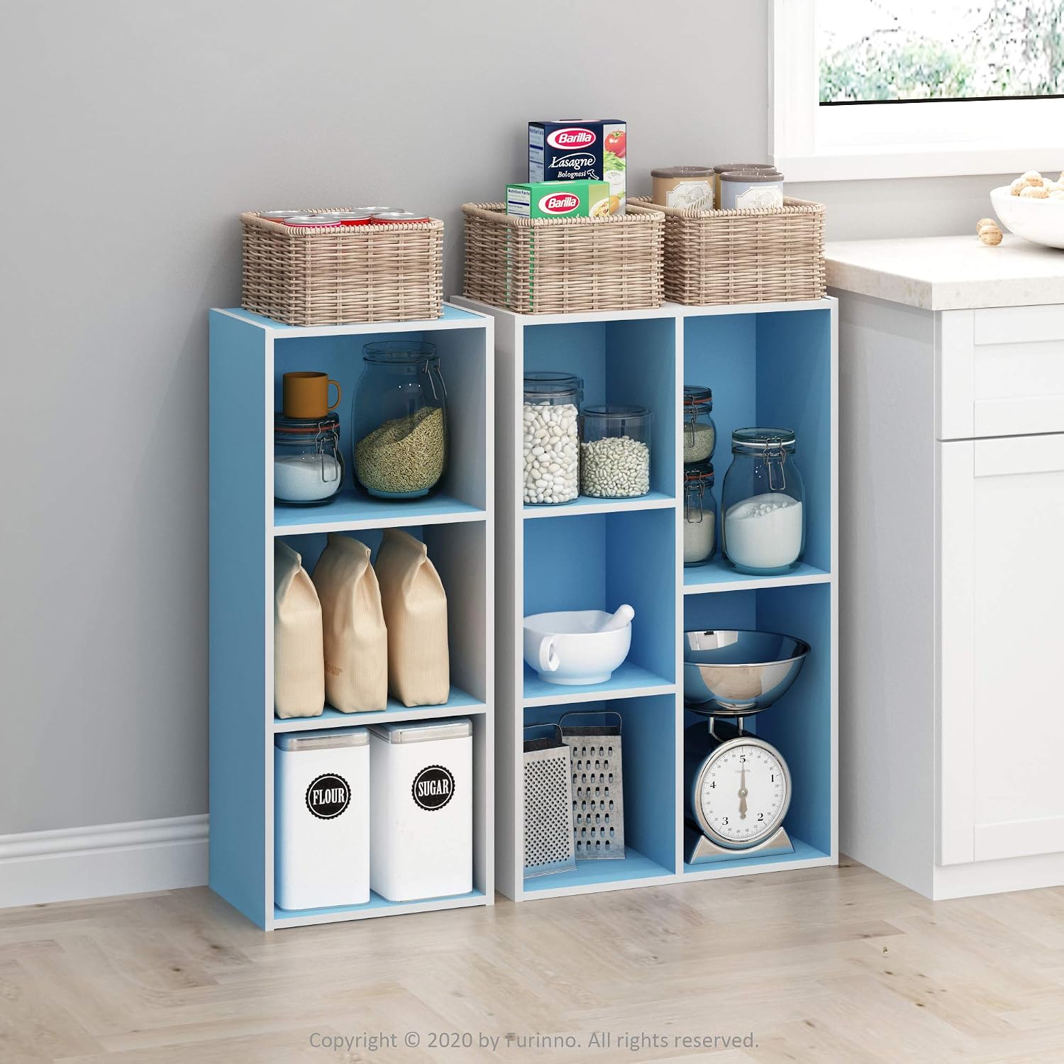  Furinno Luder Bibliothèque Etagère De Rangement Ouverte à 5 Cubes, Blanc/Bleu Clair