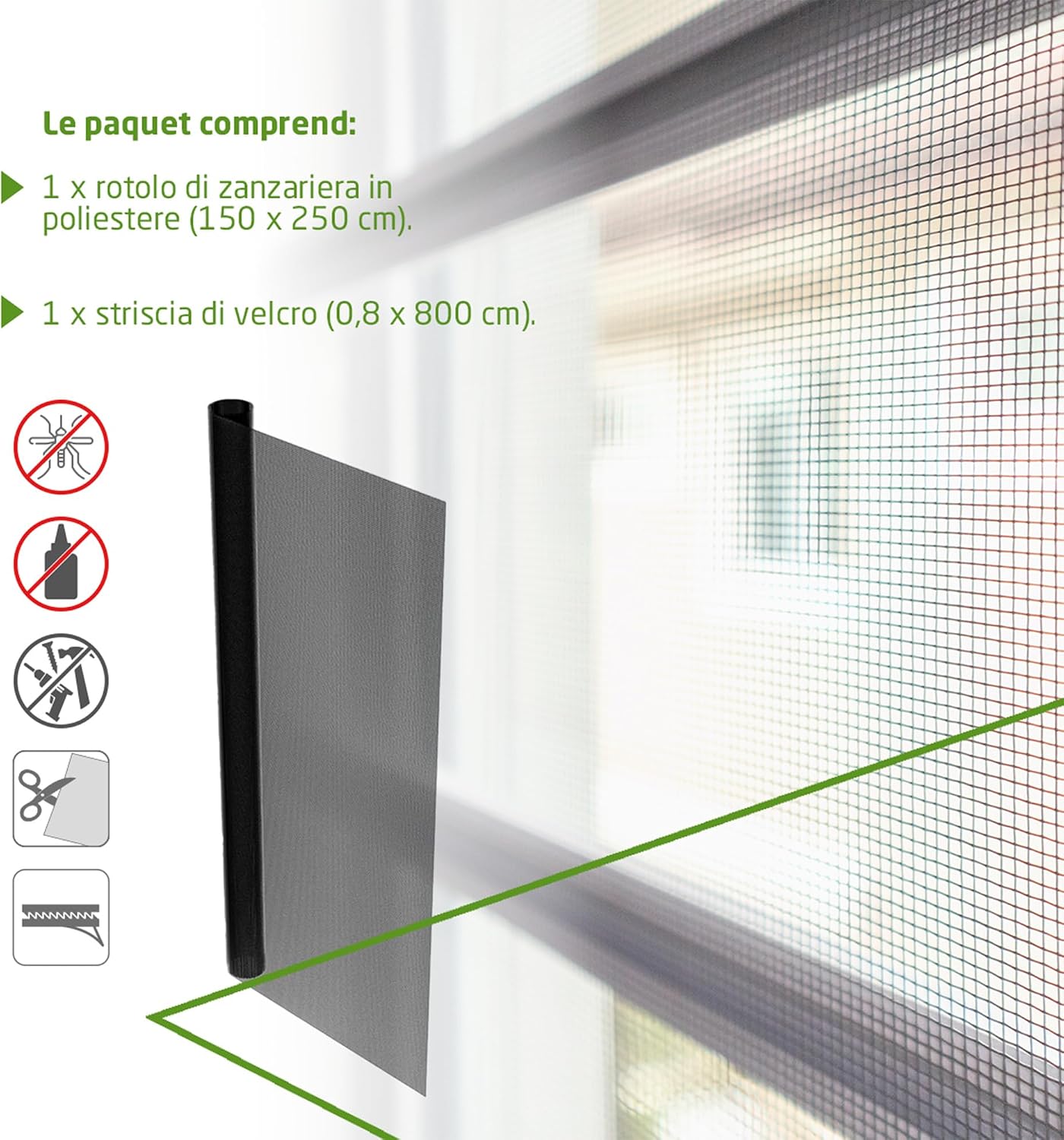  Amig - Moustiquaire Pour Fenêtres Et Portes | 150 X 250 Cm | Installation Facile Sans Outils Avec Velcro Inclus | Noir | Polyester | Protection Contre Les Moustiques | Découpable Et Ajustable