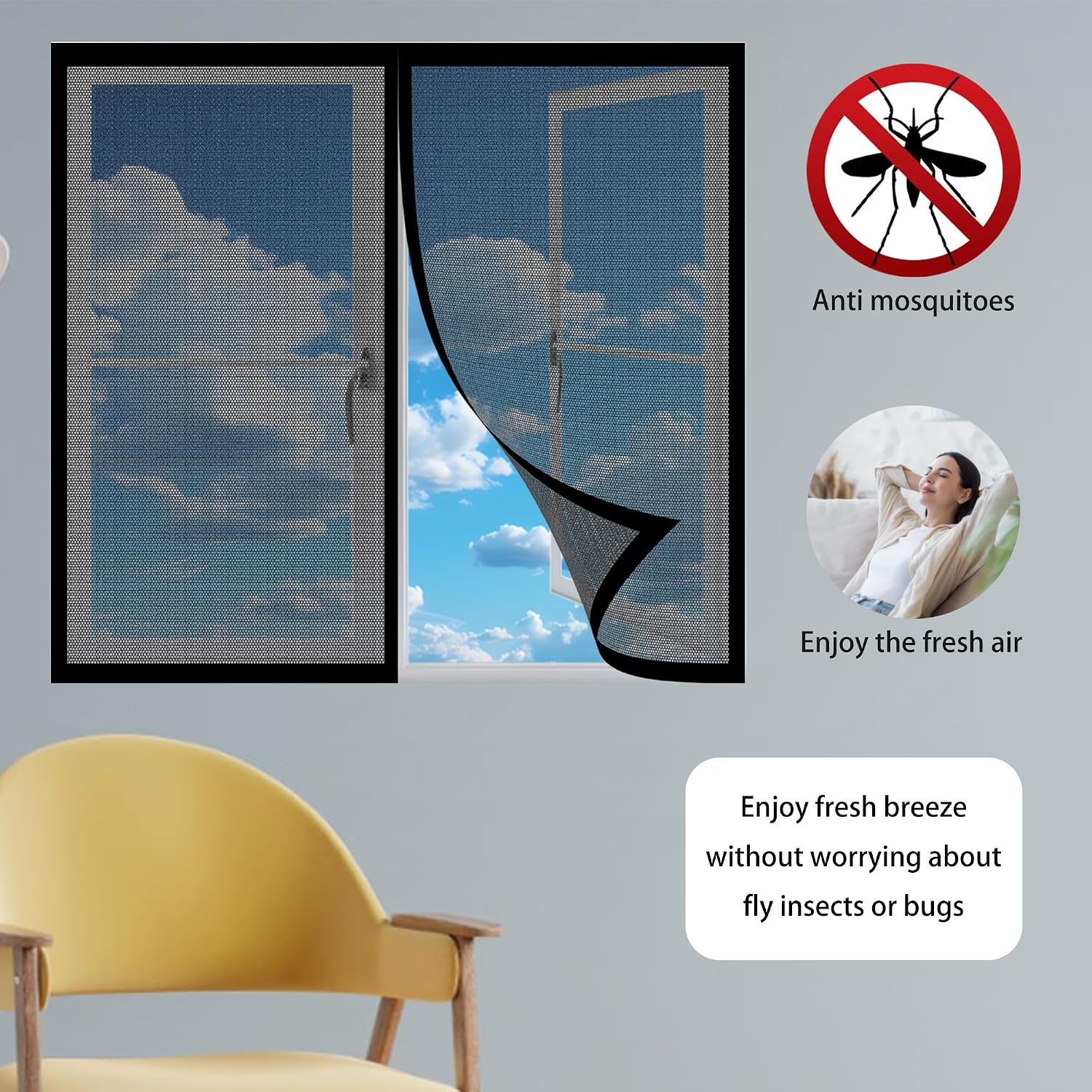  Mosquito Net For Windows, 133 X 120 Cm, Magnetic Window Curtain With Strong Magnets For Windows, Prevents Mosquitoes From Passing In, White