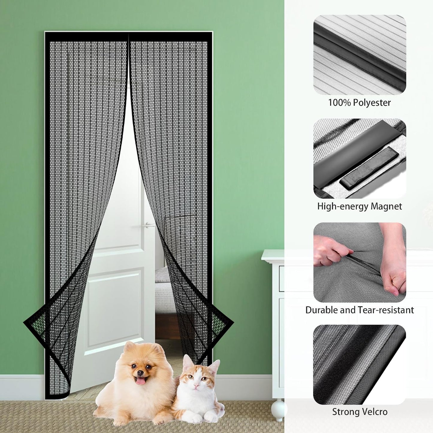  Mosquito Net Window 192 X 192 Cm Anti-Mosquito Door Curtain Automatic Closure Magnetic Seal For Balcony, Basement, Terrace Doors, Black