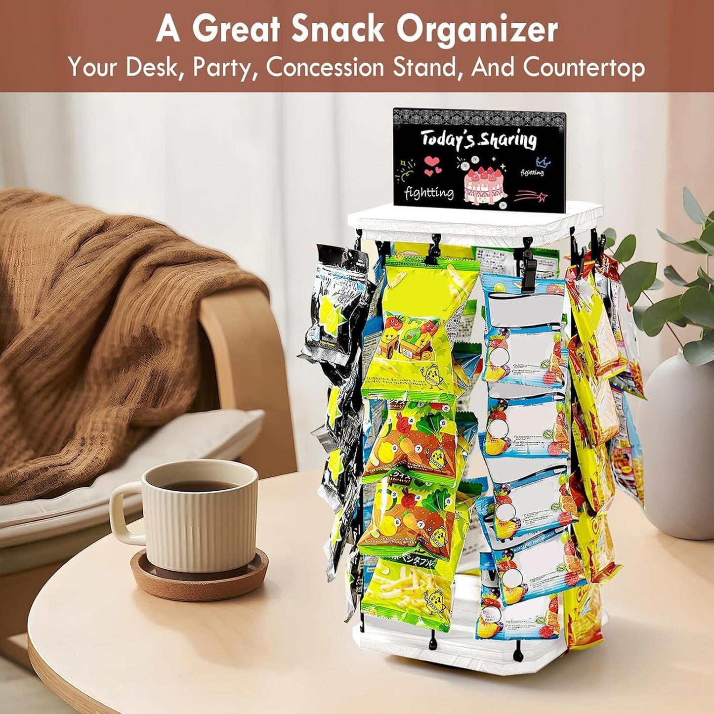  Générique Présentoir à Snacks - Support À Chips Organisateur Avec Porte-Étiquettes - Panneau D'Affichage Et Rangement Alimentaire Pour Organisation De Garde-Manger