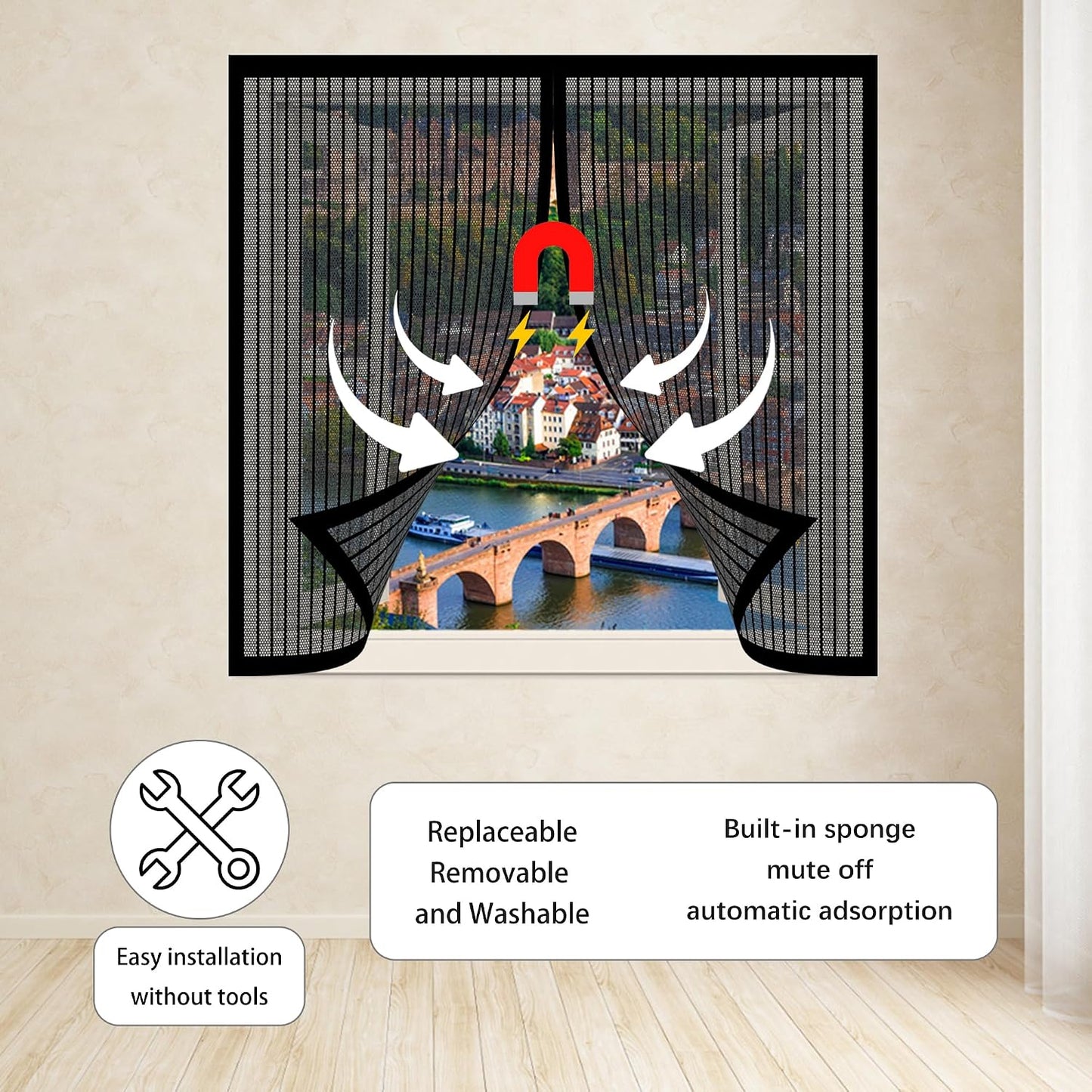 Mosquito Net Window 89 X 138 Cm Balcony Mosquito Net Automatic Closure Self-Adhesive For Most Windows, White
