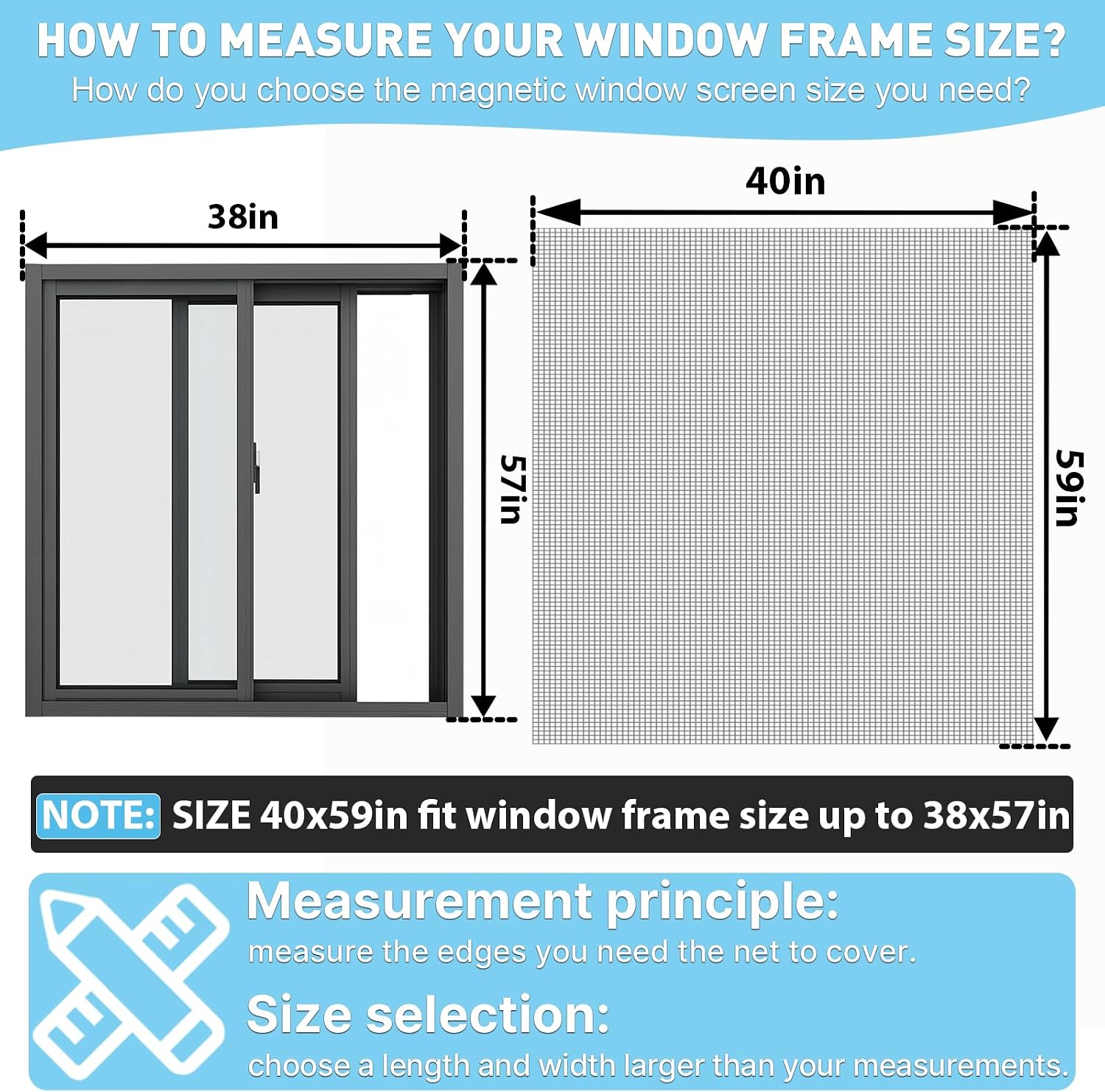  Adjustable Window Screen Replacement Magnetic Window Screen - Grey Fiberglass Mesh - No Drilling - Easy To Cut - For Sliding, Swing, Hanging On Top - Fits